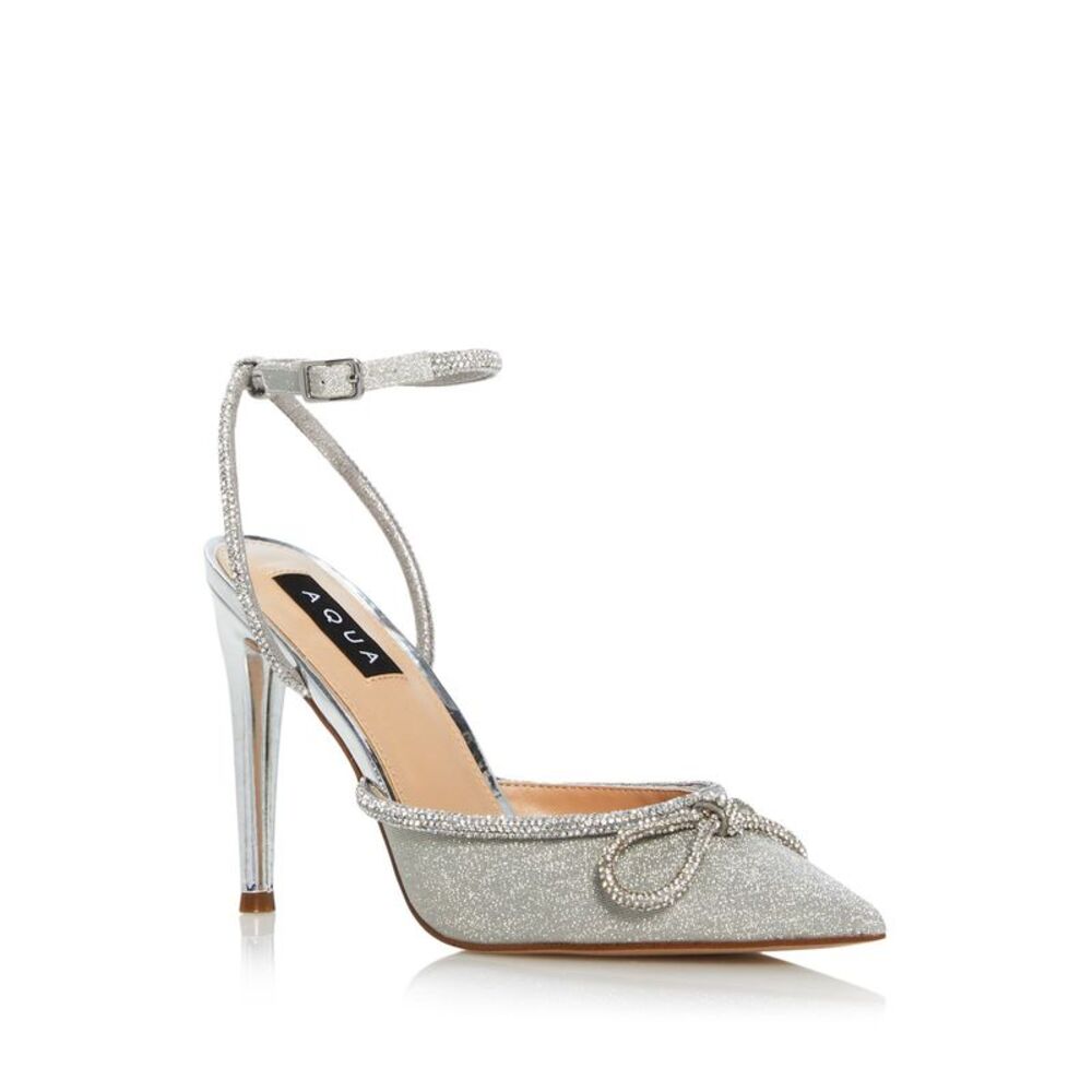 AQUA Womens Silver Bow Detail Embellished Charm Pointed Toe Pumps Shoes 7.5 M